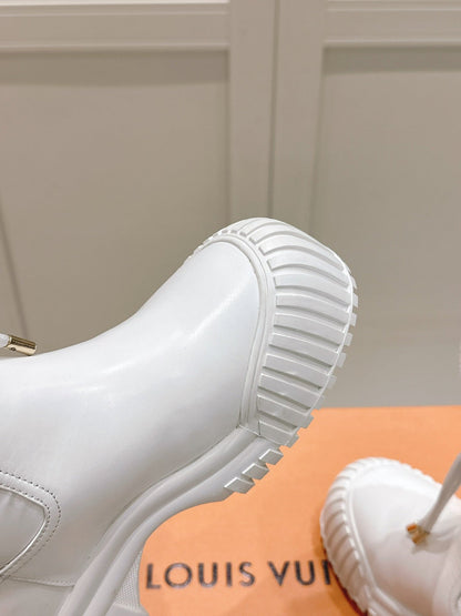 RUBY FLAT ANKLE BOOT IN WHITE CALFSKIN AND MONOGRAM NYLON