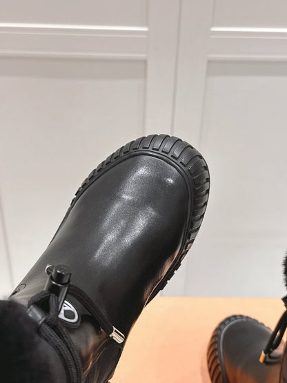 RUBY FLAT ANKLE BOOT IN BLACK CALFSKIN AND MONOGRAM NYLON