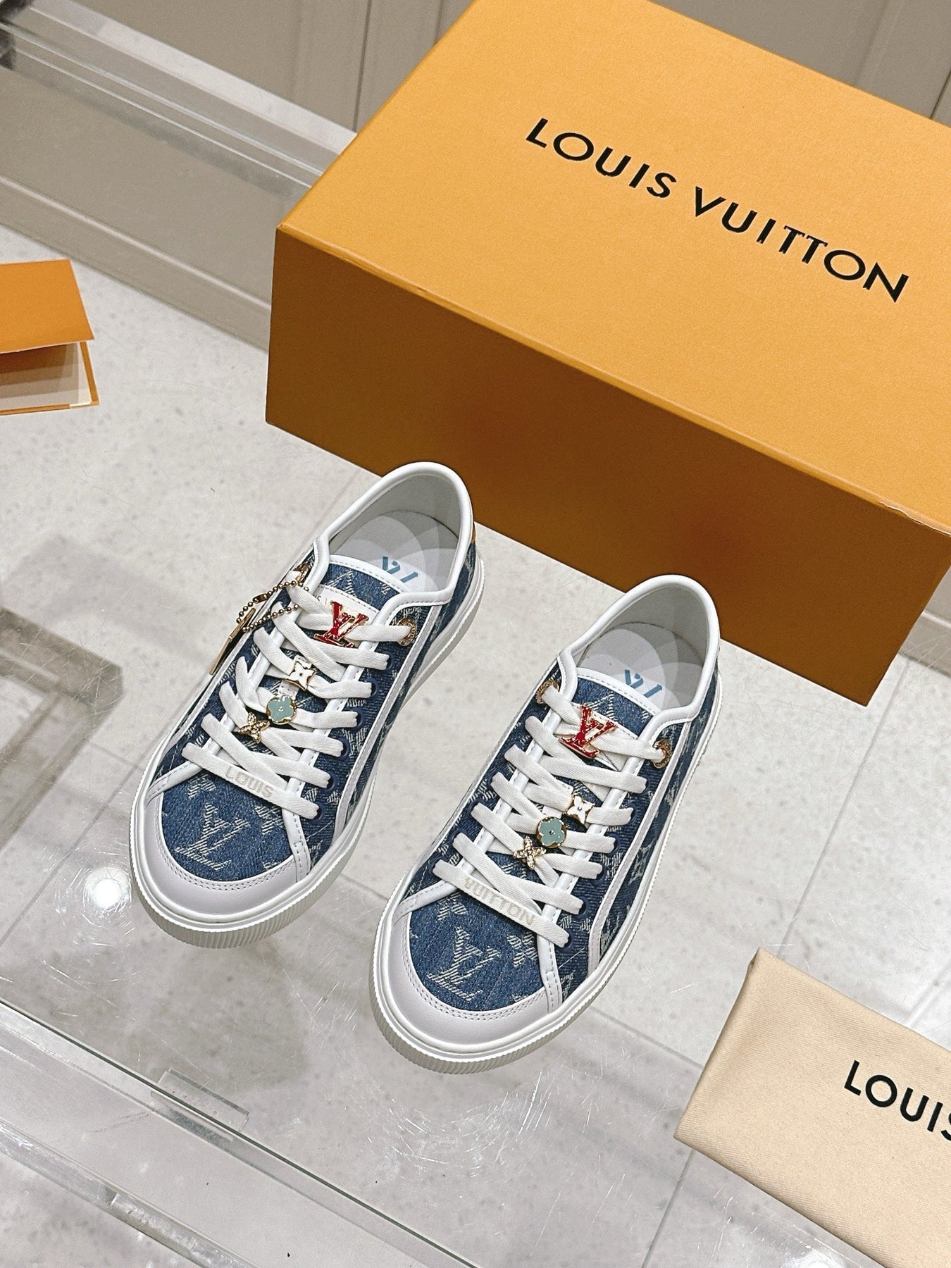 LV LAGOON SNEAKER IN DENIM BLUE MONOGRAM WITH BUCKLE