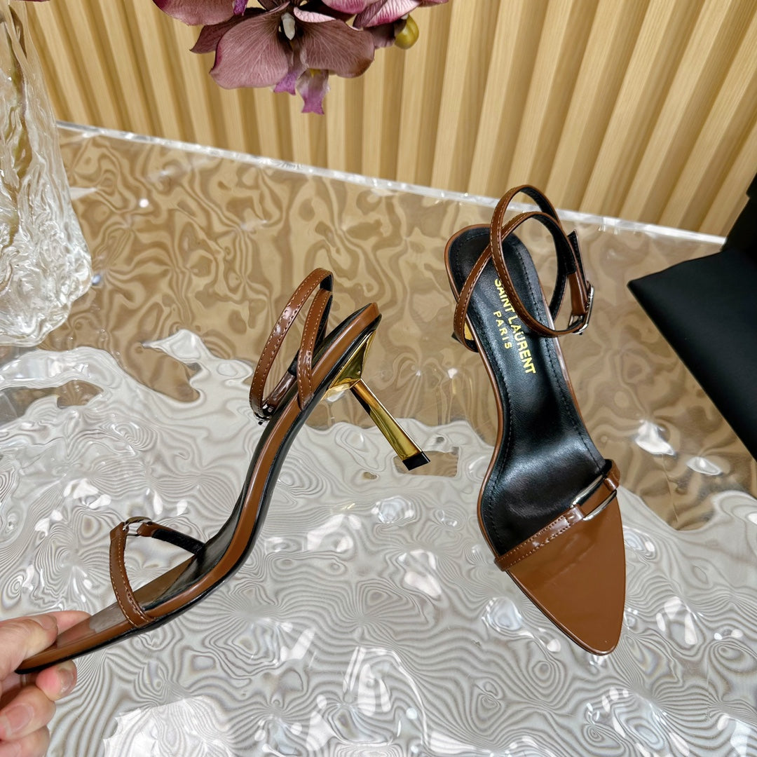 KITTY SANDALS 70 IN BROWN SHINY LEATHER