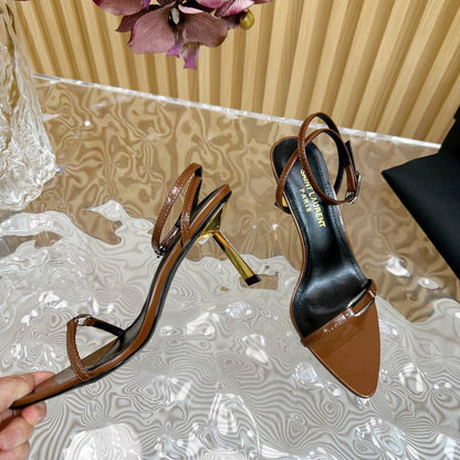 KITTY SANDALS 70 IN BROWN SHINY LEATHER