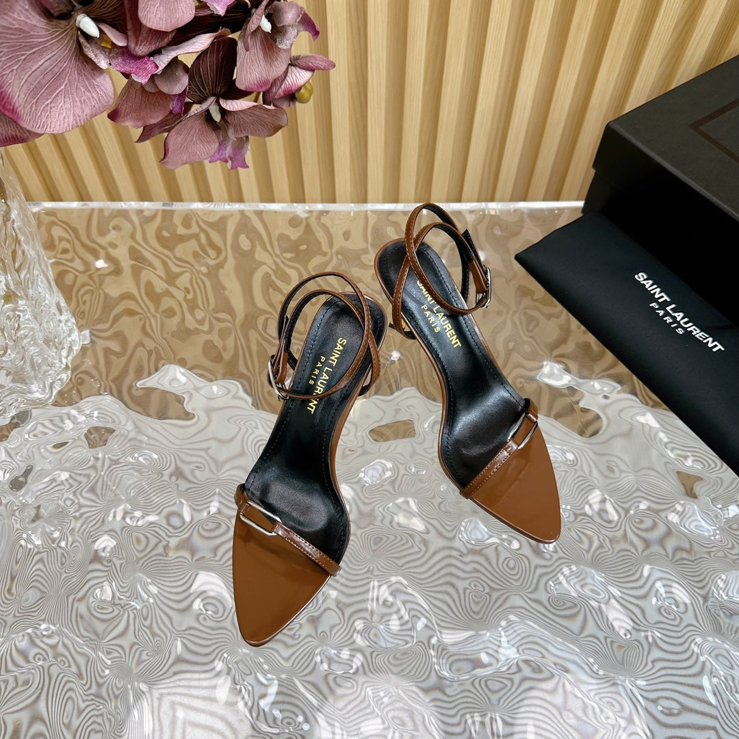 KITTY SANDALS 70 IN BROWN SHINY LEATHER
