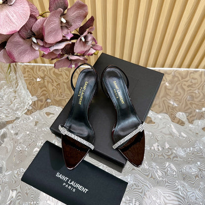 RENDEZ-VOUS SANDALS 70 IN SATIN CREPE BLACK MAROON LEATHER