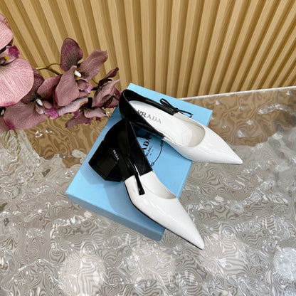 PRA BRUSHED PUMPS WHITE AND BLACK CALFSKIN