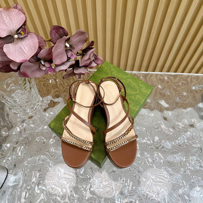 GG PLATFORM SANDAL CARAMEL CALFSKIN WITH CHAINS