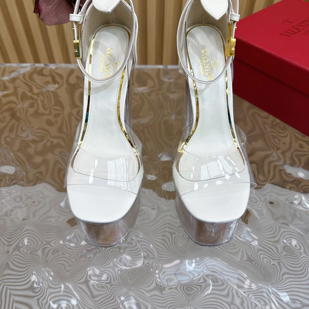 HIGH SANDAL 14CM IN WHITE CALFSKIN AND TRANSPARENT PVC