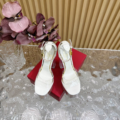 HIGH SANDAL 14CM IN WHITE CALFSKIN AND TRANSPARENT PVC