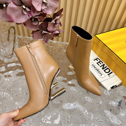 FENDI FIRST 80 MM BOOTS IN CIDER BROWN CALFSKIN WITH GOLD HARDWARE