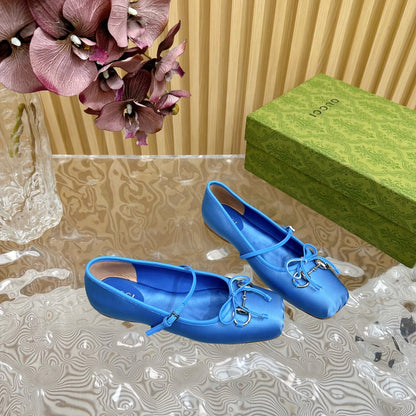 BALLET FLAT IN COBALT BLUE SILK WITH SILVER HARDWARE