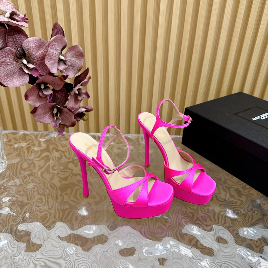 DEBBIE PLATFORM SANDALS IN HOT PINK SILK
