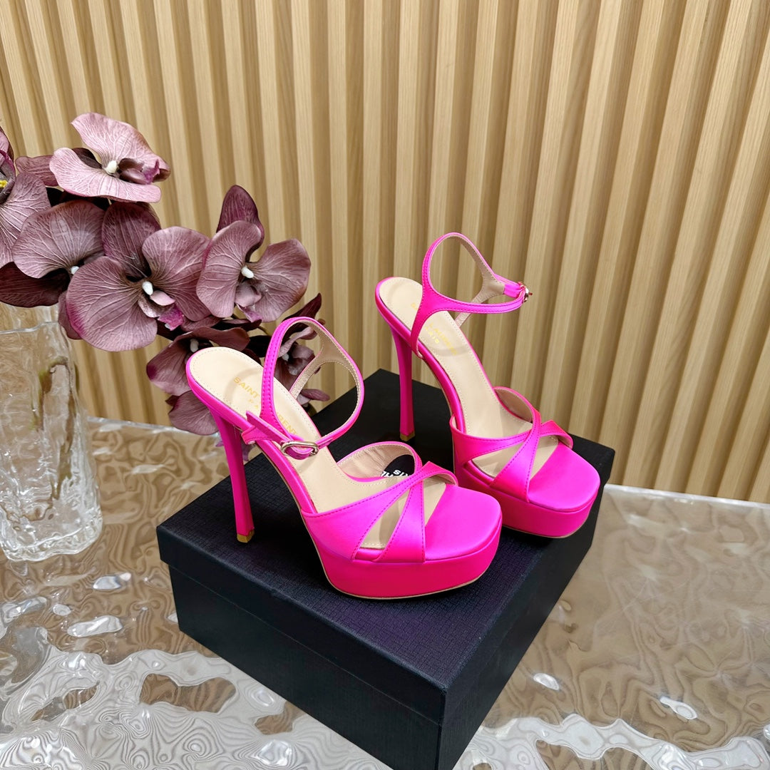 DEBBIE PLATFORM SANDALS IN HOT PINK SILK