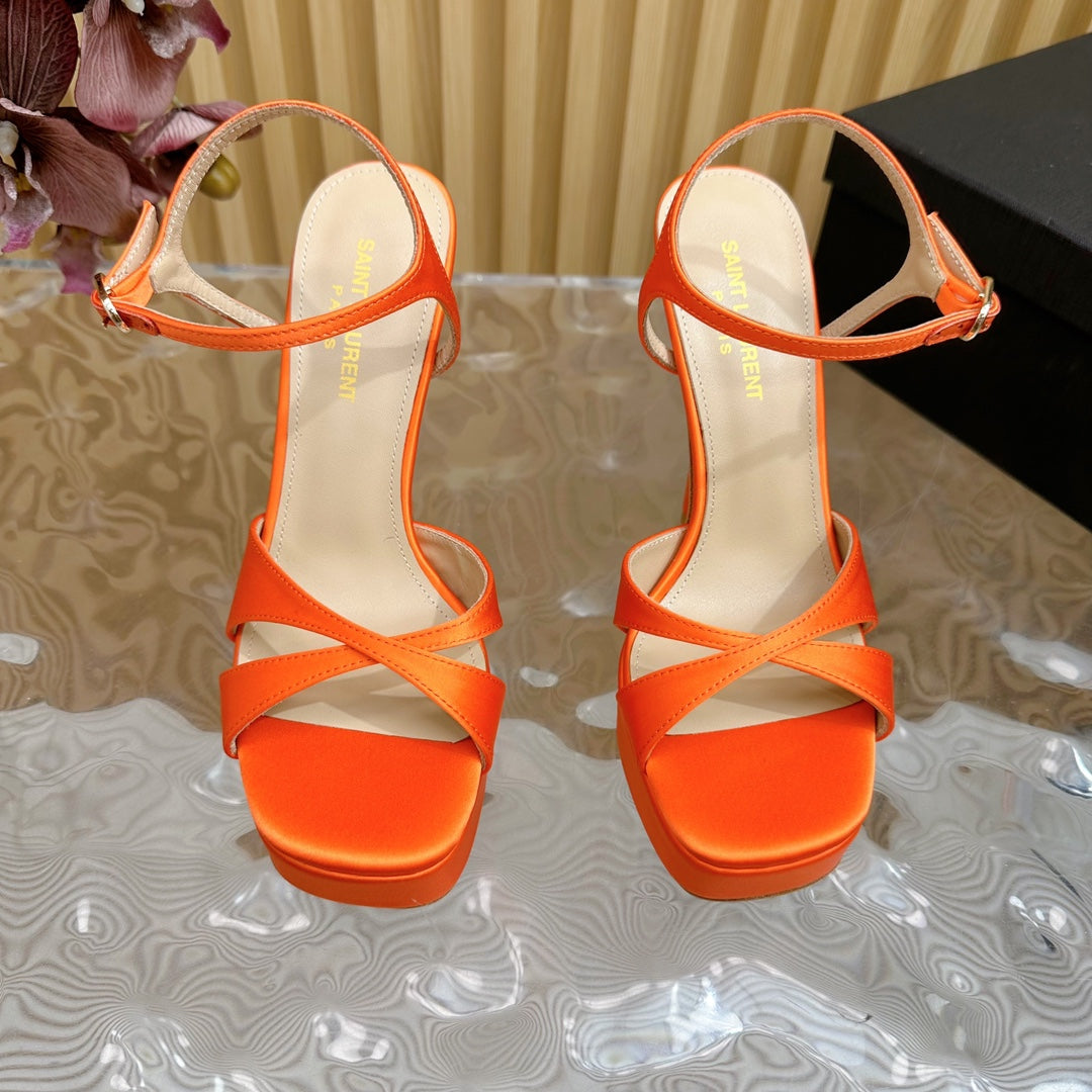 DEBBIE PLATFORM SANDALS IN ORANGE SILK