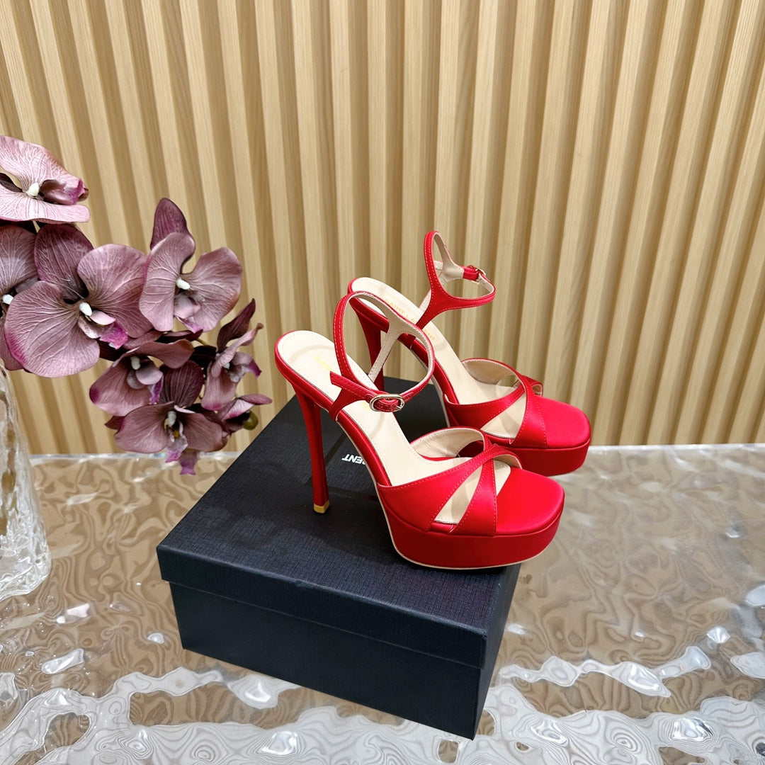 DEBBIE PLATFORM SANDALS IN RED SILK