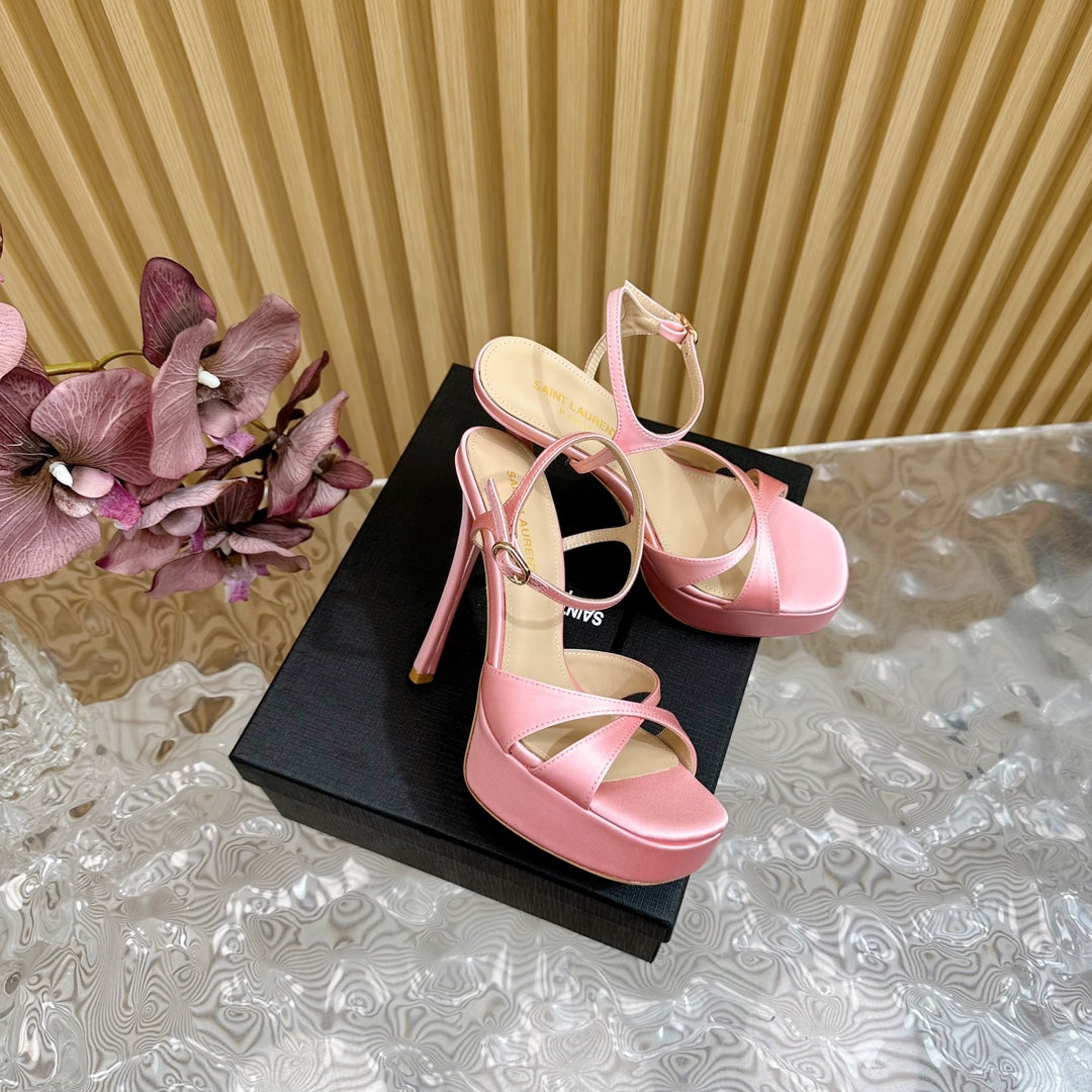 DEBBIE PLATFORM SANDALS IN PALE PINK SILK