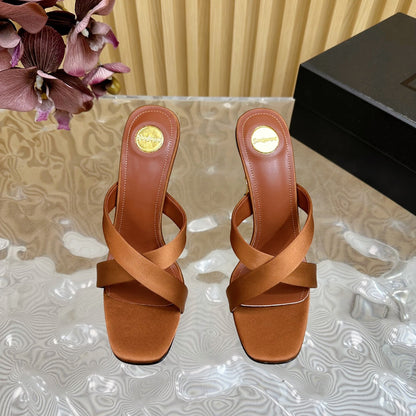 OPYUM 10 CM HIGH MULES IN BROWNIE SILK