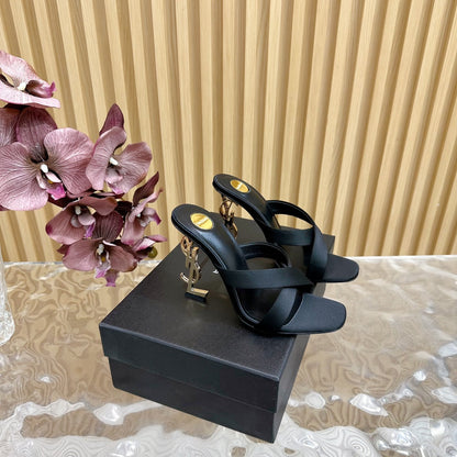 OPYUM 10 CM HIGH MULES IN BLACK SILK