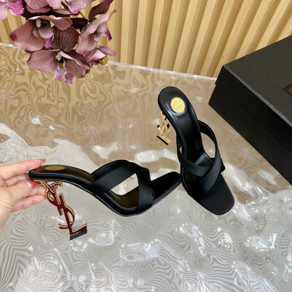 OPYUM 10 CM HIGH MULES IN BLACK SILK