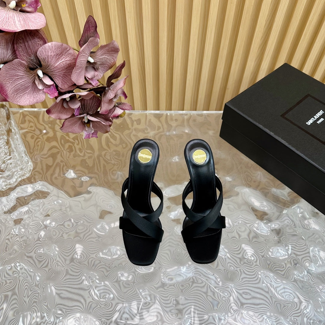 OPYUM 10 CM HIGH MULES IN BLACK SILK
