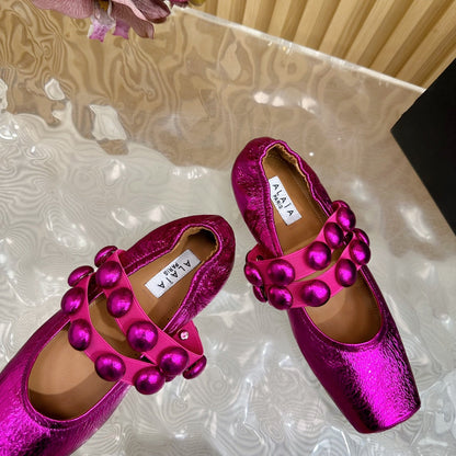 MARY JANE PEARL IN MAGENTA PURPLE GLOSSY LAMBSKIN