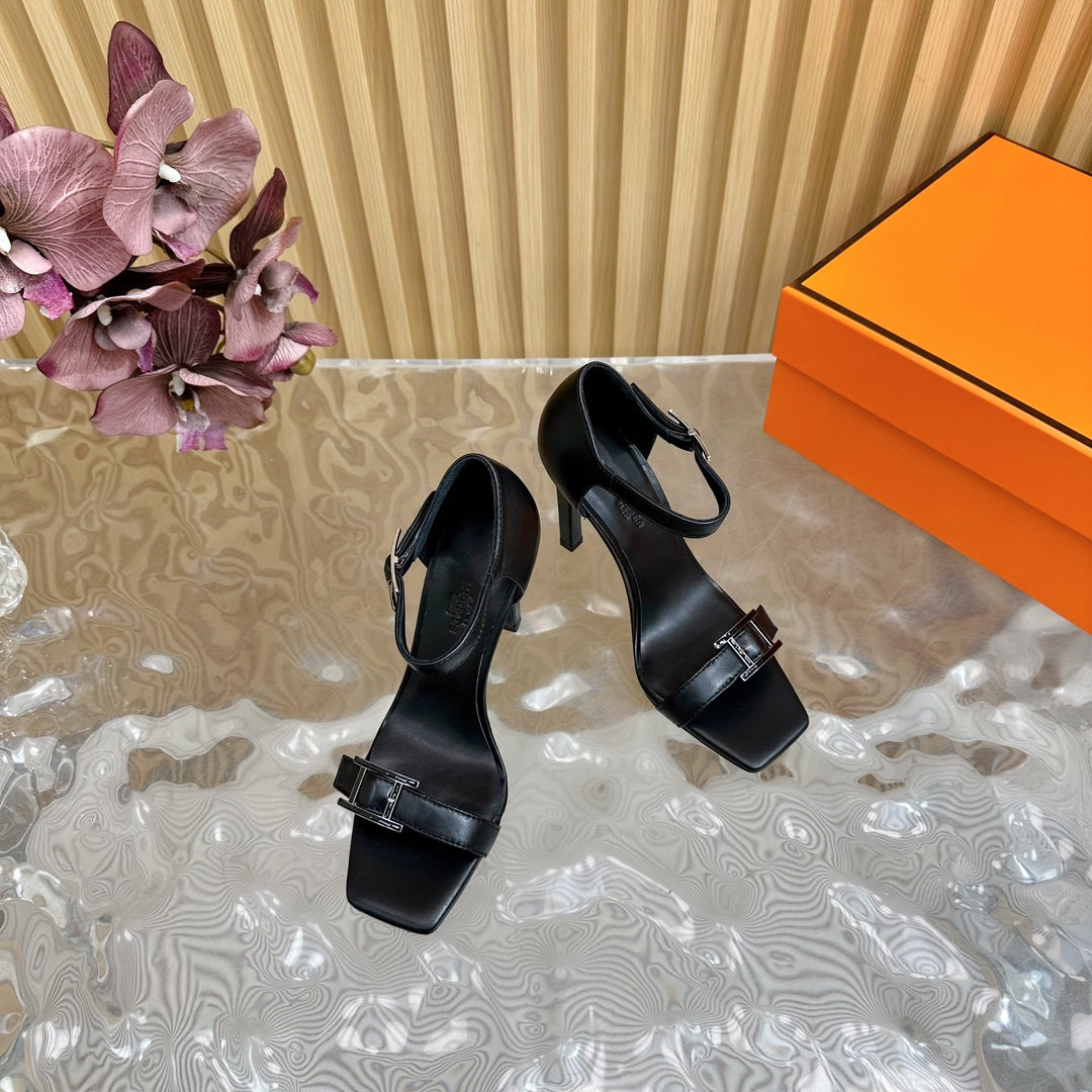 JULY SANDAL 105 MM IN BLACK CALFSKIN