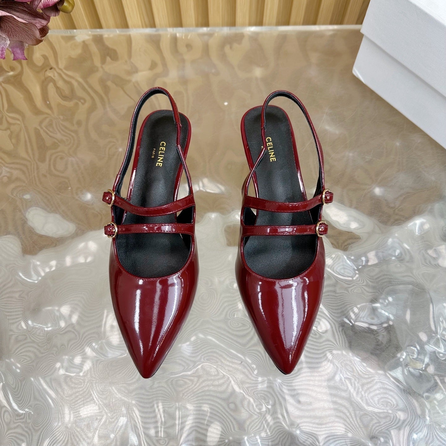 JUDY DOUBLE STRAP MARY JANE SLINGBACK 35MM IN CURRANT RED CALFSKIN