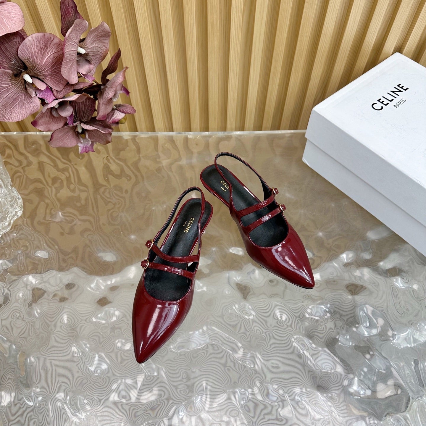 JUDY DOUBLE STRAP MARY JANE SLINGBACK 35MM IN CURRANT RED CALFSKIN