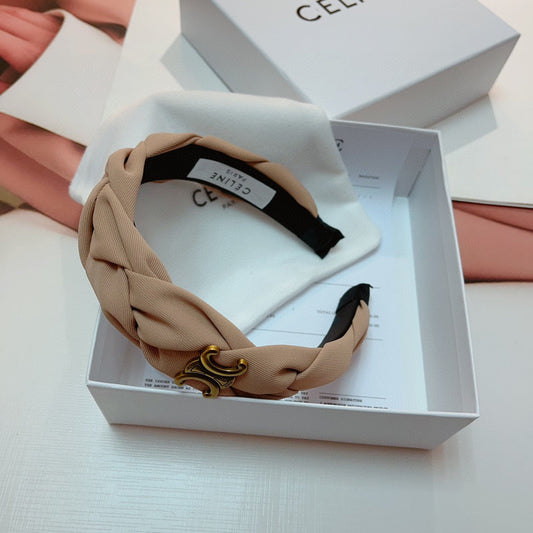 CAMEL BEIGE FABRIC HAIRBAND WITH GOLD LOGO 124700
