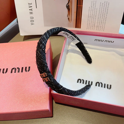 BLACK TWEED HAIRBAND GOLD LOGO 157215