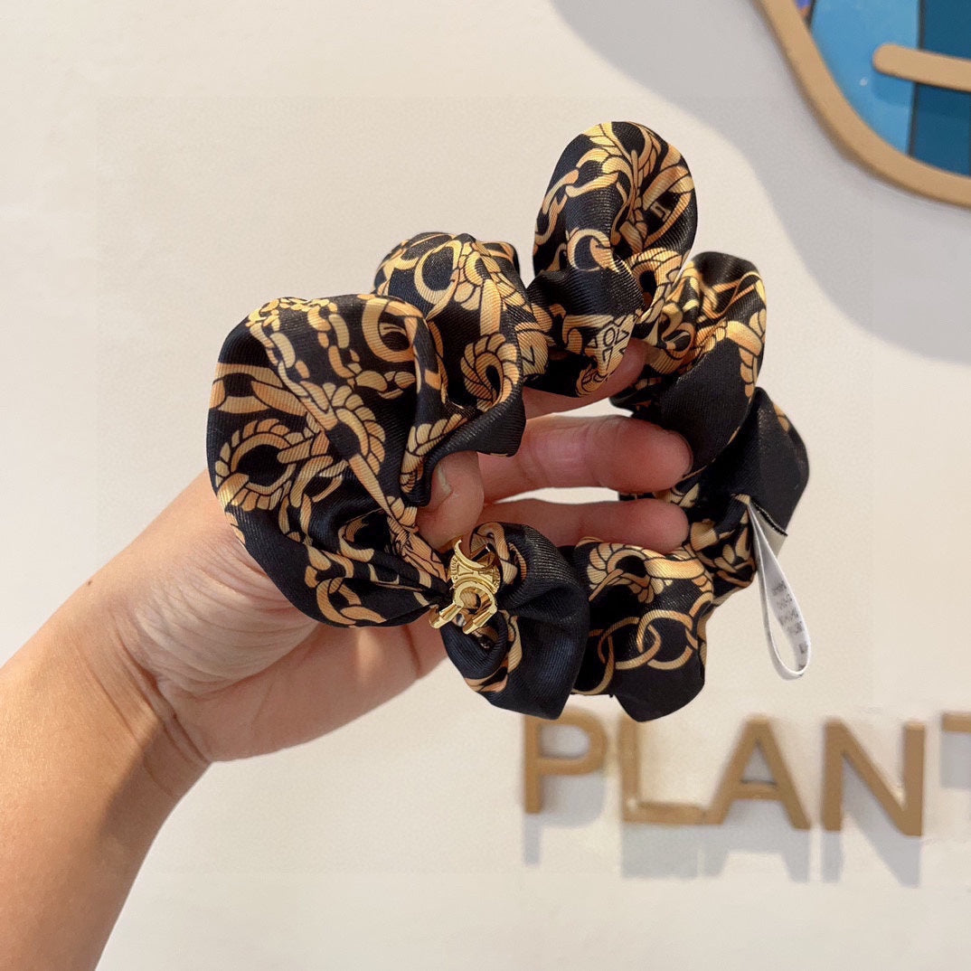 BLACK MIX LIGHT GOLD WRINKLED FABRIC SCRUNCHIE 378901