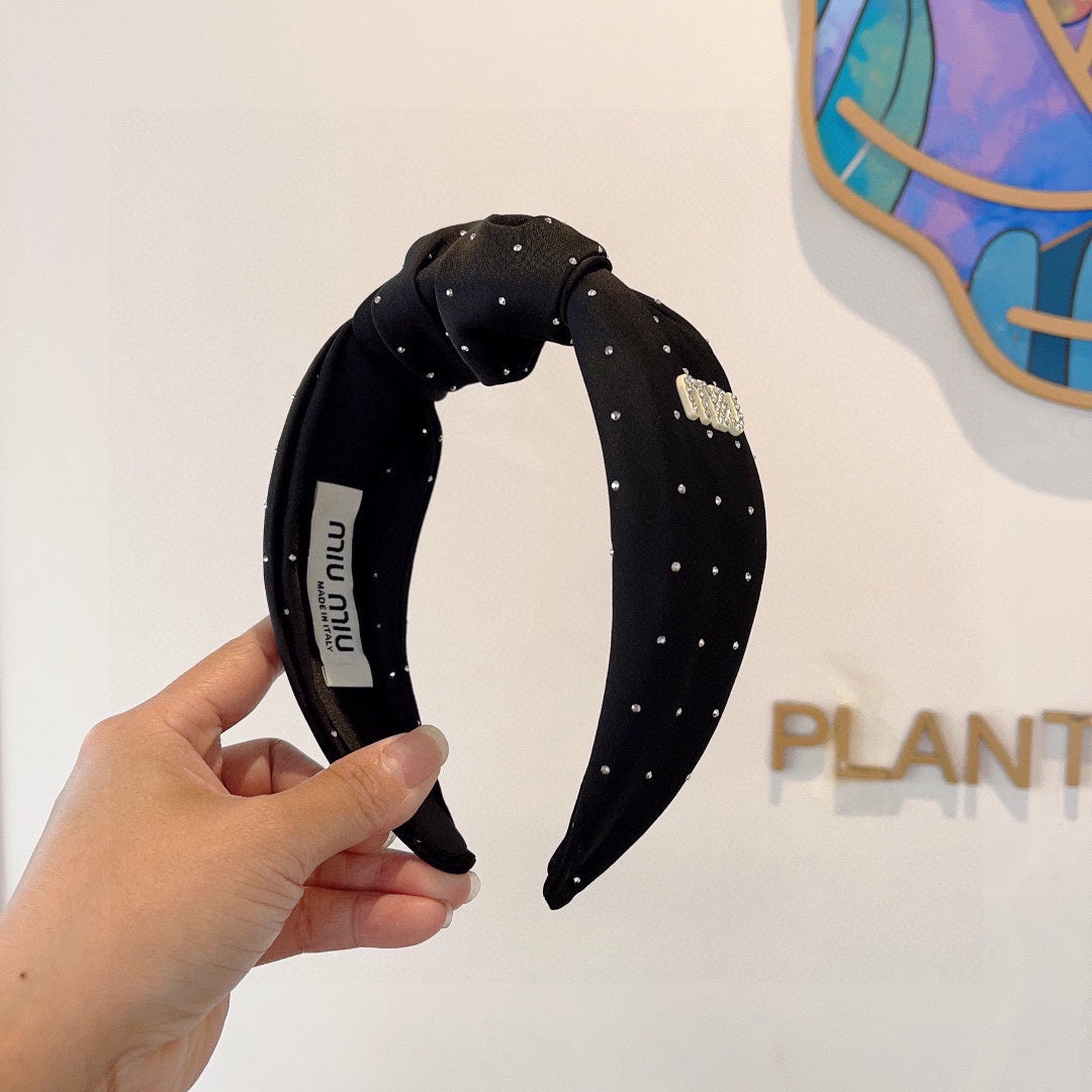 CRYSTALS EMBELLISHED HEAD BAND IN BLACK COTTON 418873