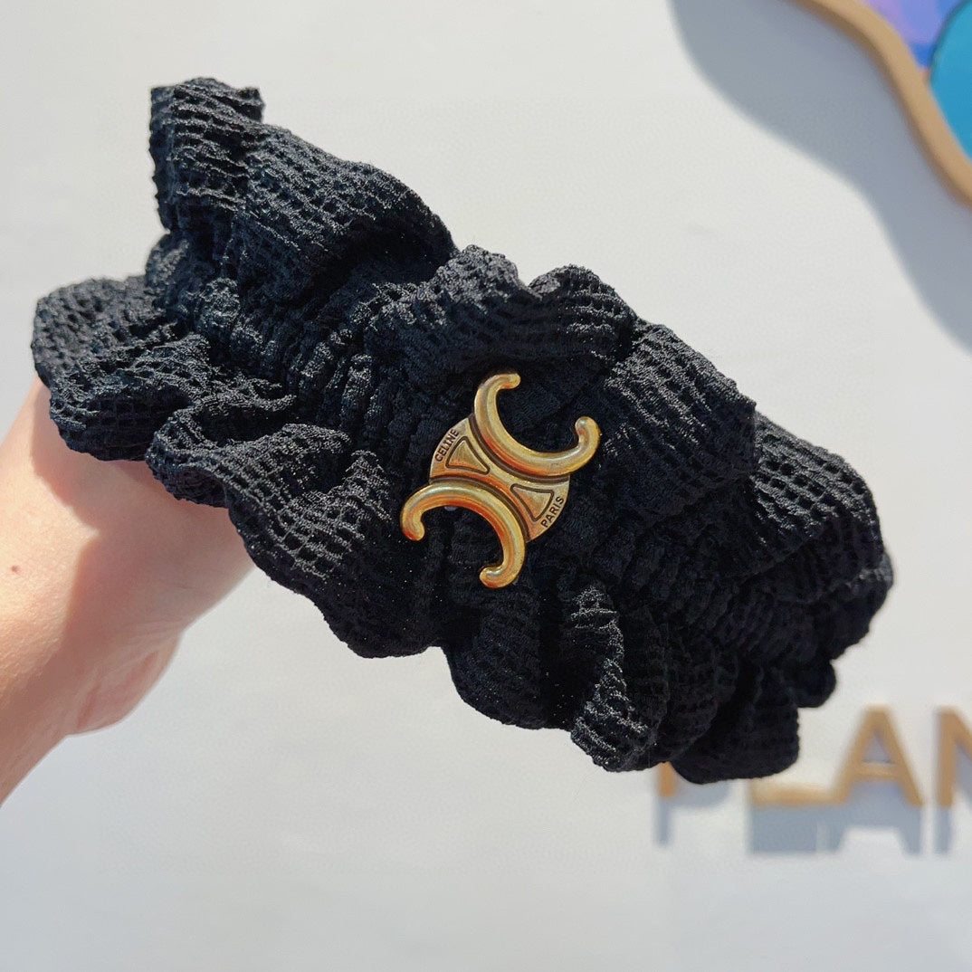 BLACK FABRIC WITH GOLD LOGO HAIRBAND 420627