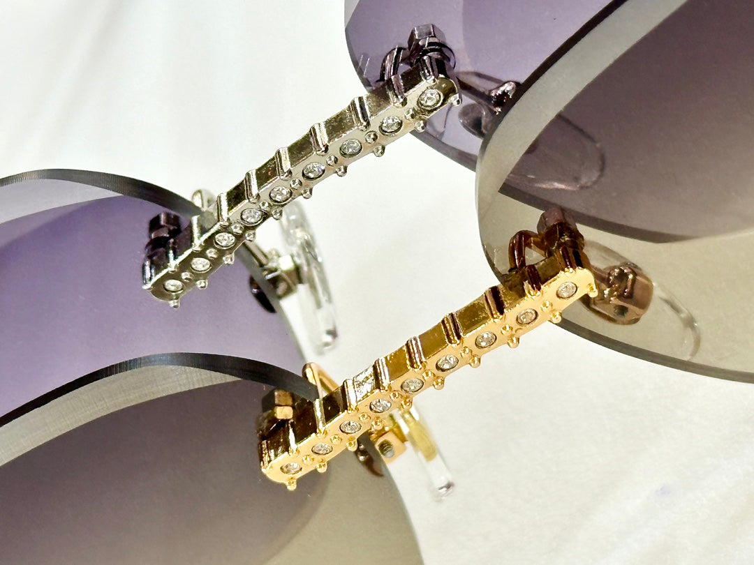 CRYSTAL STUDDED RIMLESS SQUARE FRAME SUNGLASSES CT0604S IN METAL