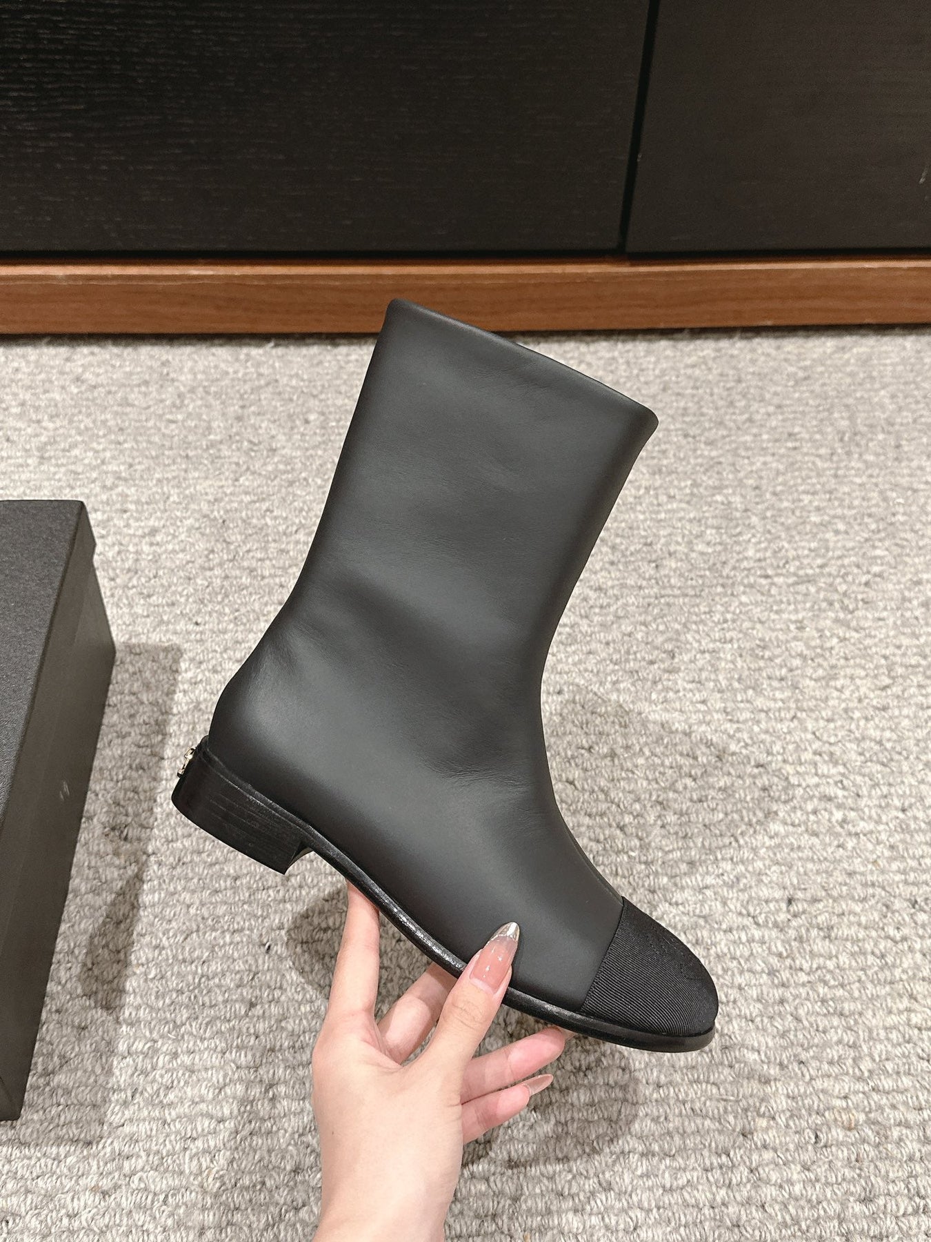 CC SHORT BOOTS IN BLACK LAMBSKIN AND FABRIC