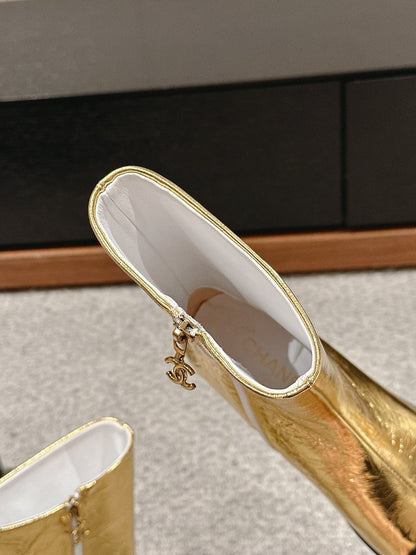 CC SHORT BOOTS IN GOLDEN MIX BLACK LAMBSKIN