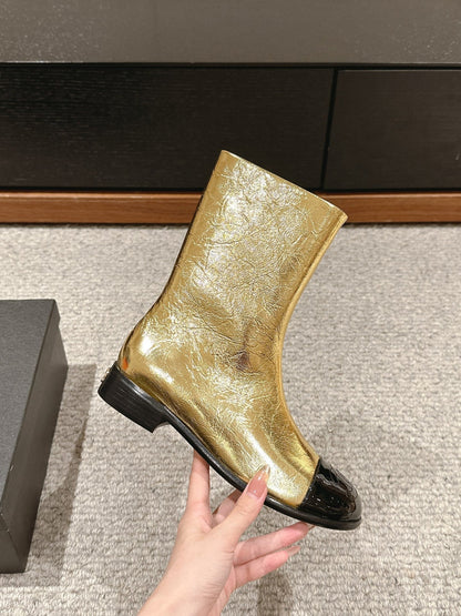 CC SHORT BOOTS IN GOLDEN MIX BLACK LAMBSKIN