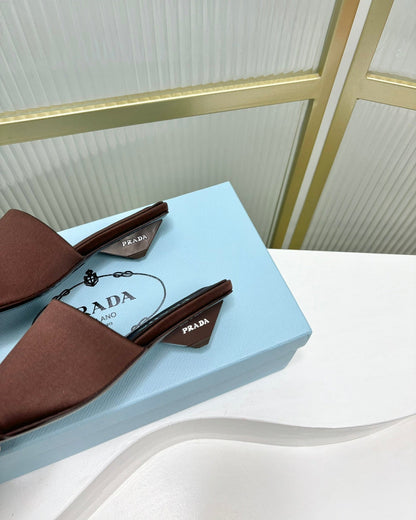 PRA TRIANGLE HEEL SATIN SLIPPERS BROWN
