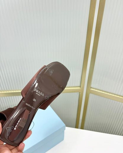 PRA TRIANGLE HEEL SATIN SLIPPERS BROWN