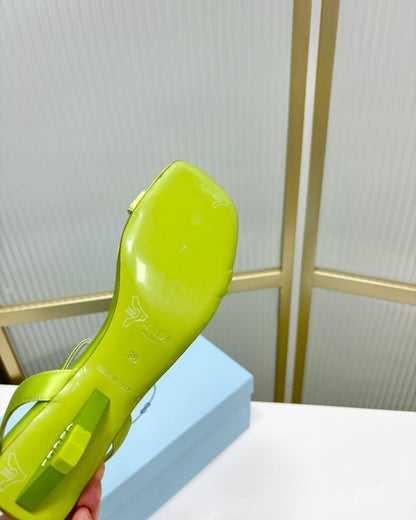 PRA TRIANGLE HEEL SATIN SANDALS CHARTREUSE