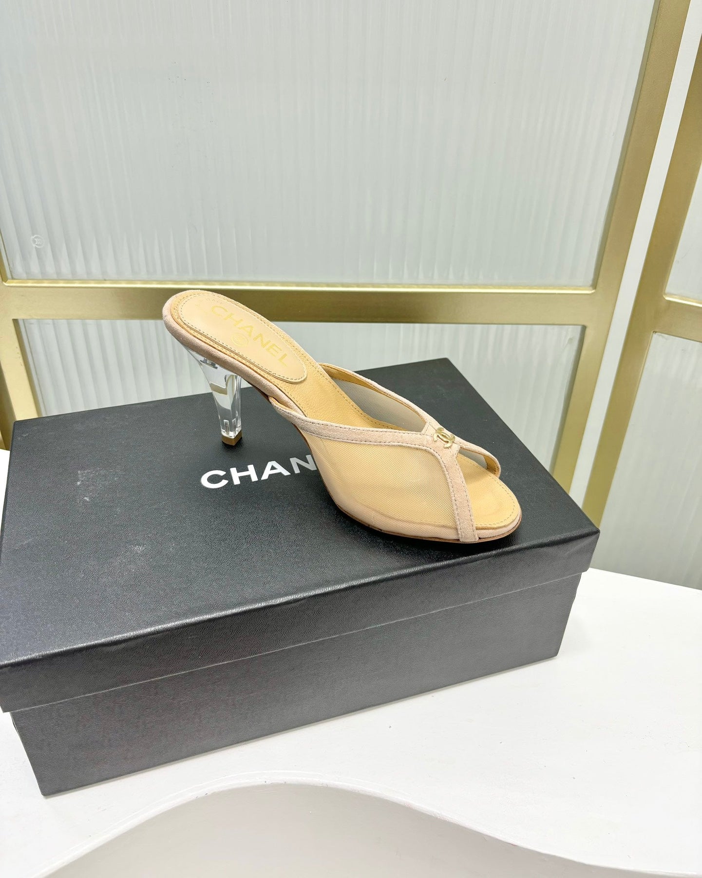 HIGH HEEL PEEP TOE IN BEIGE CREAM BREATHABLE MESH