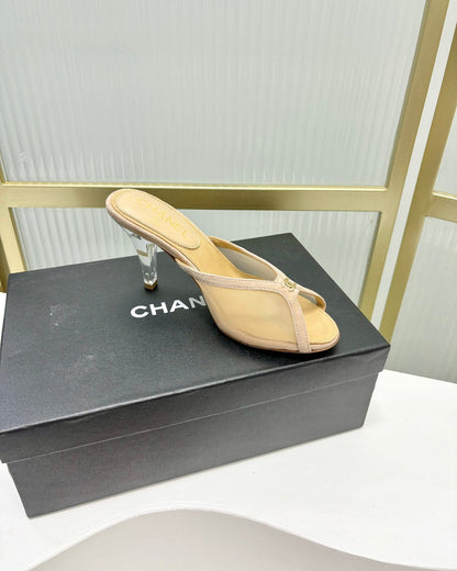 HIGH HEEL PEEP TOE IN BEIGE CREAM BREATHABLE MESH