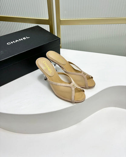 HIGH HEEL PEEP TOE IN BEIGE CREAM BREATHABLE MESH