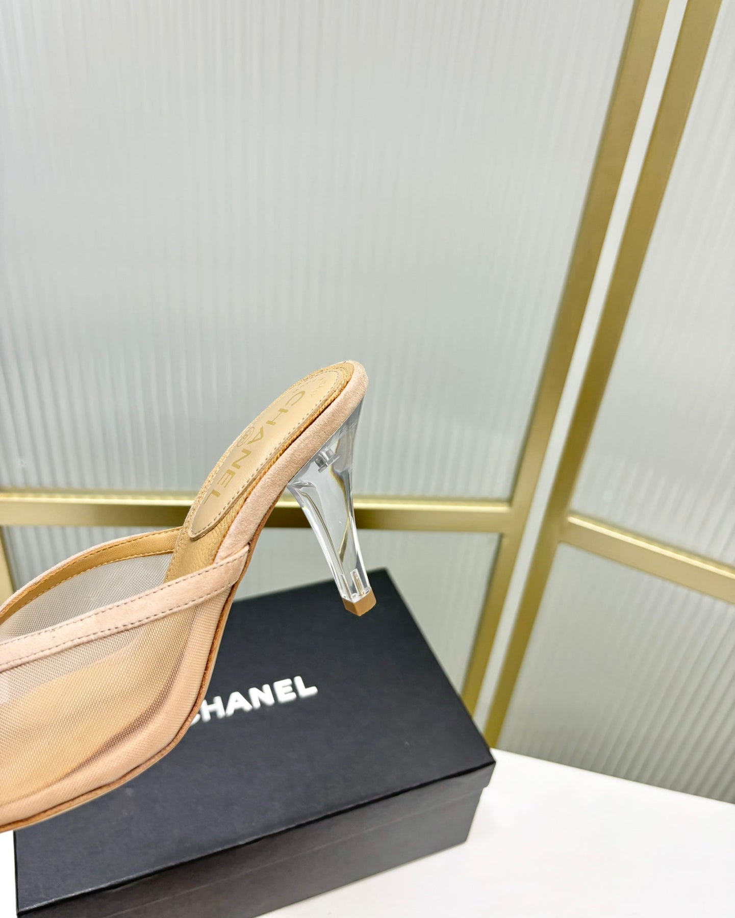 HIGH HEEL PEEP TOE IN BEIGE CREAM BREATHABLE MESH