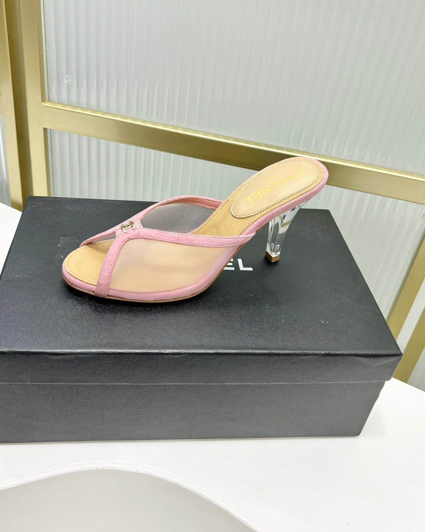 HIGH HEEL PEEP TOE IN LIGHT PINK BREATHABLE MESH