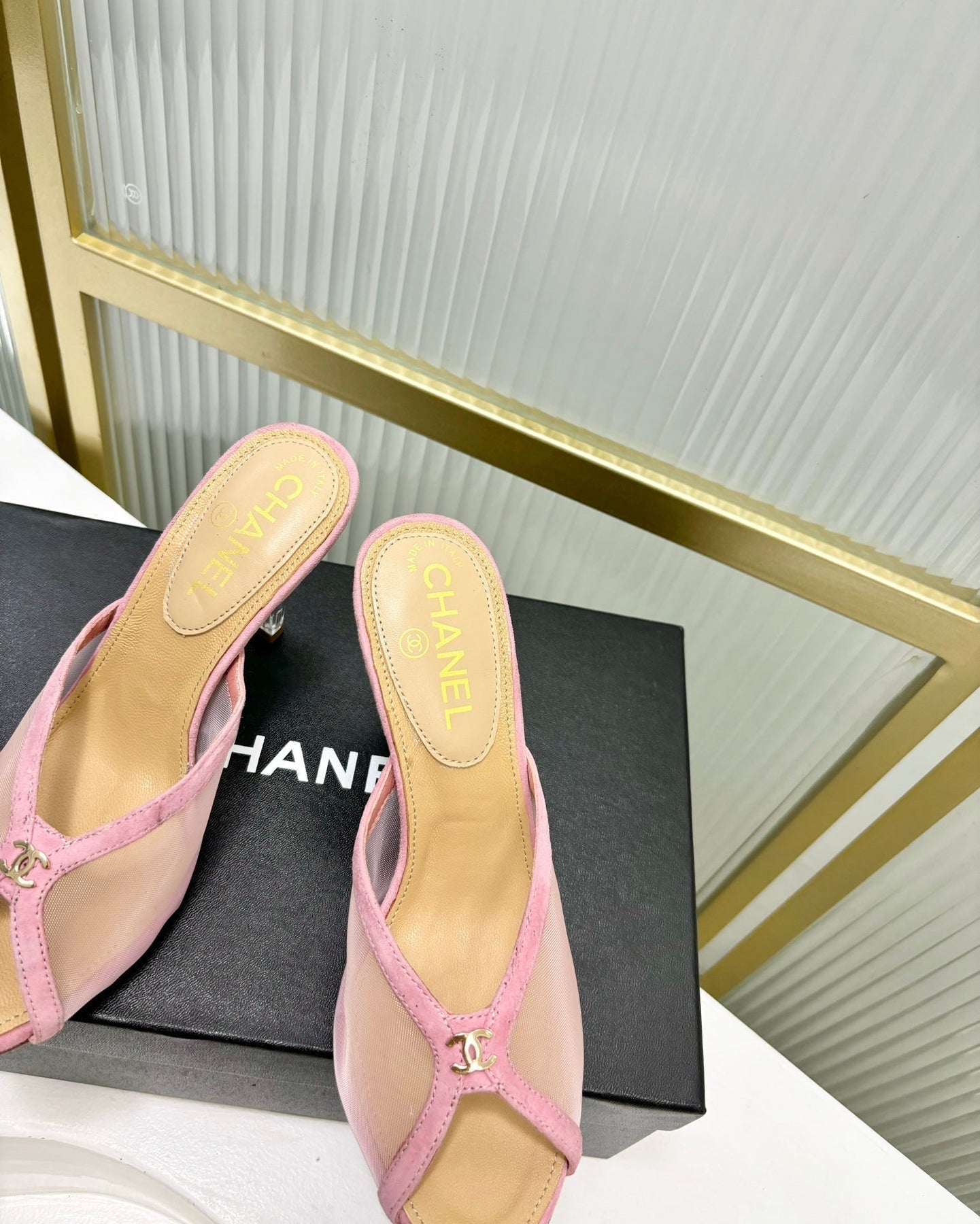 HIGH HEEL PEEP TOE IN LIGHT PINK BREATHABLE MESH