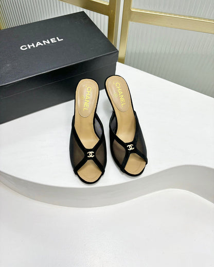 HIGH HEEL PEEP TOE IN BLACK BREATHABLE MESH