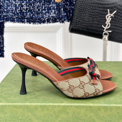 GG Vintage High Heel Slippers Brown