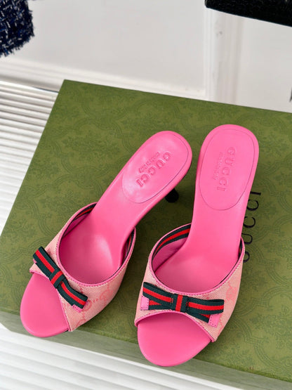 GG Vintage High Heel Slippers Pink