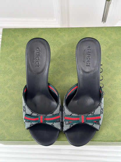 GG Vintage High Heel Slippers Black