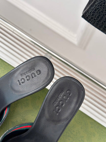 GG Vintage High Heel Slippers Black