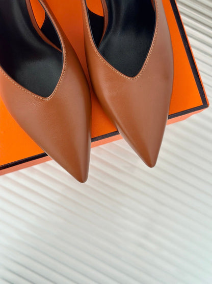 HIGH HEEL 75 MM POINTED- TOE SANDAL IN BRONZE BROWN CALFSKIN